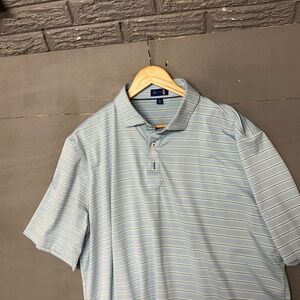 Stitch Golf Mens XL Polo Shirt Light Blue Striped Short Sleeve Performance Peru